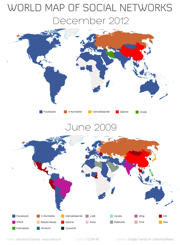 World map of social networks - Poster