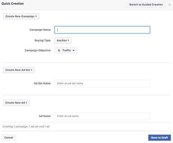facebook ads manager quick creation tool