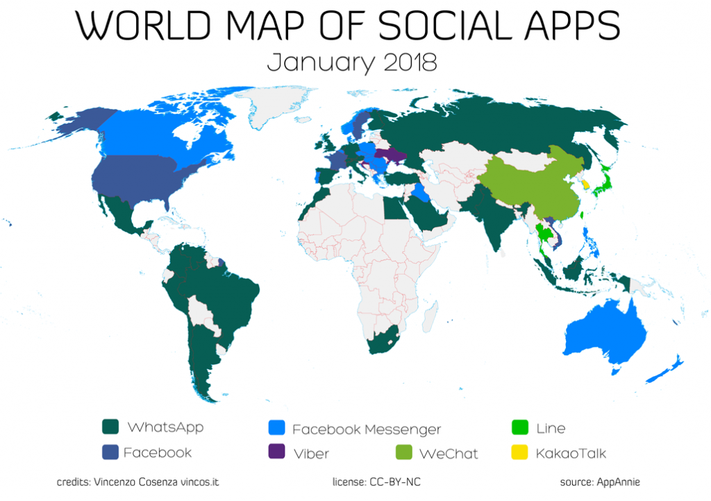 Mappa Social App nel mondo 2018