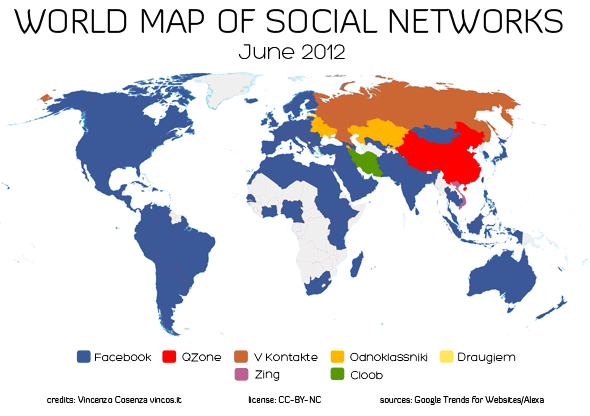 World Map of Social Networks - june 2012