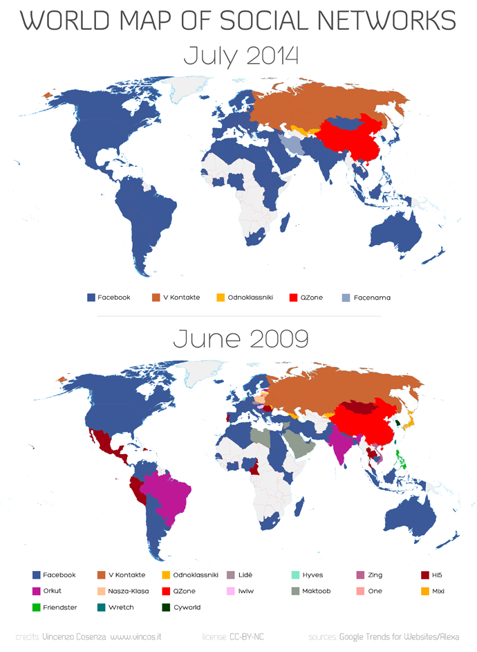 world map of social networks evolution