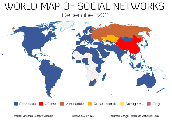 mappa mondiale dei social network dicembre 2011