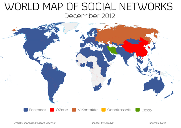 World Map of Social Networks december 2012