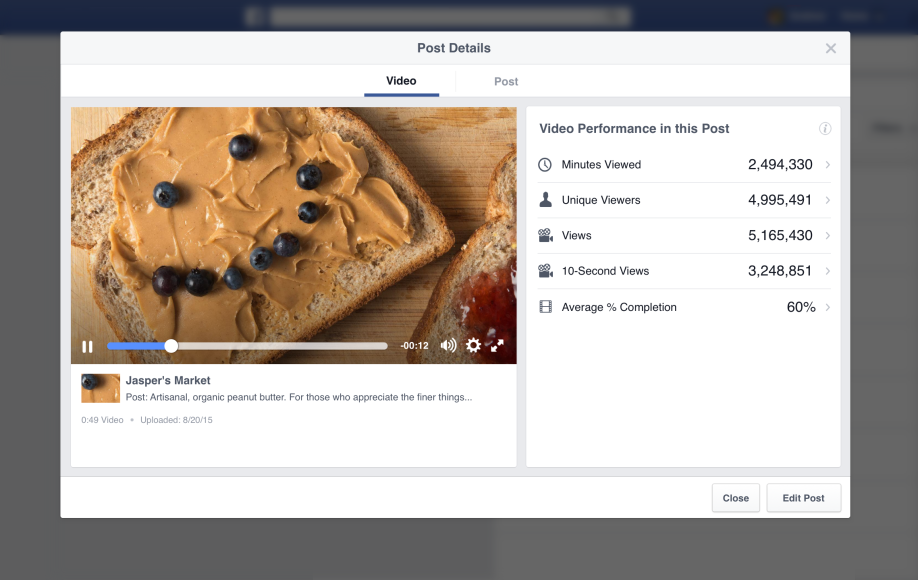 facebook video insights nuovi