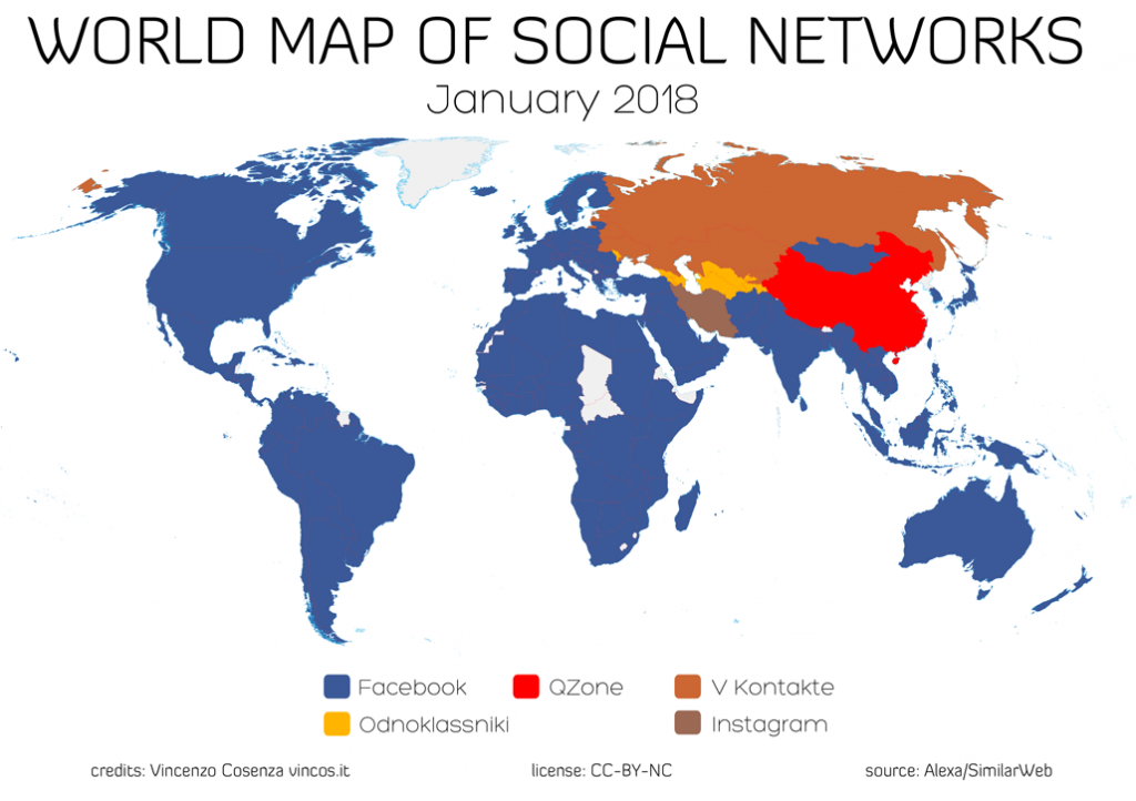 world map of social networks 2018
