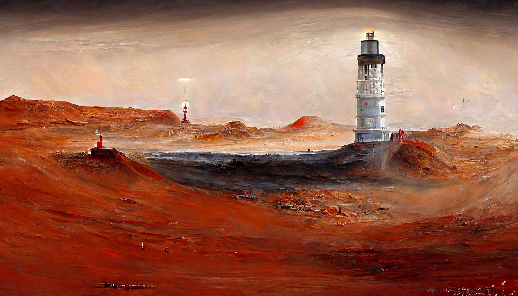 Midjourney, lighthouse on mars by vincos  