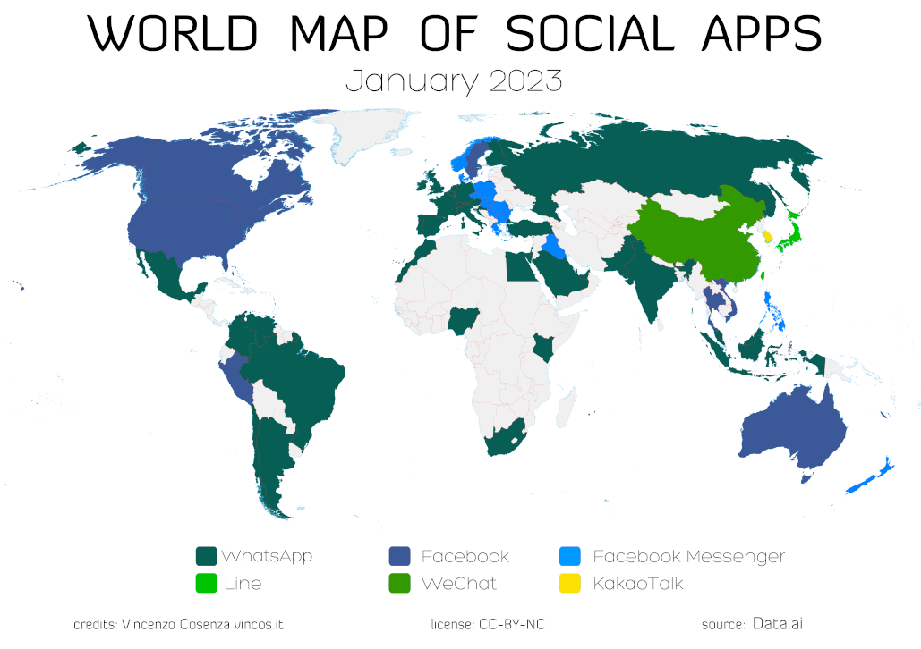mappa mondiale delle social app 2023